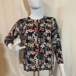 LOFT LS NWT Cotton Cardigan Floral Black SZ S